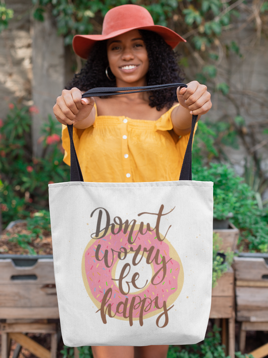 Donut worry be Happy (pink) - Tote Bag